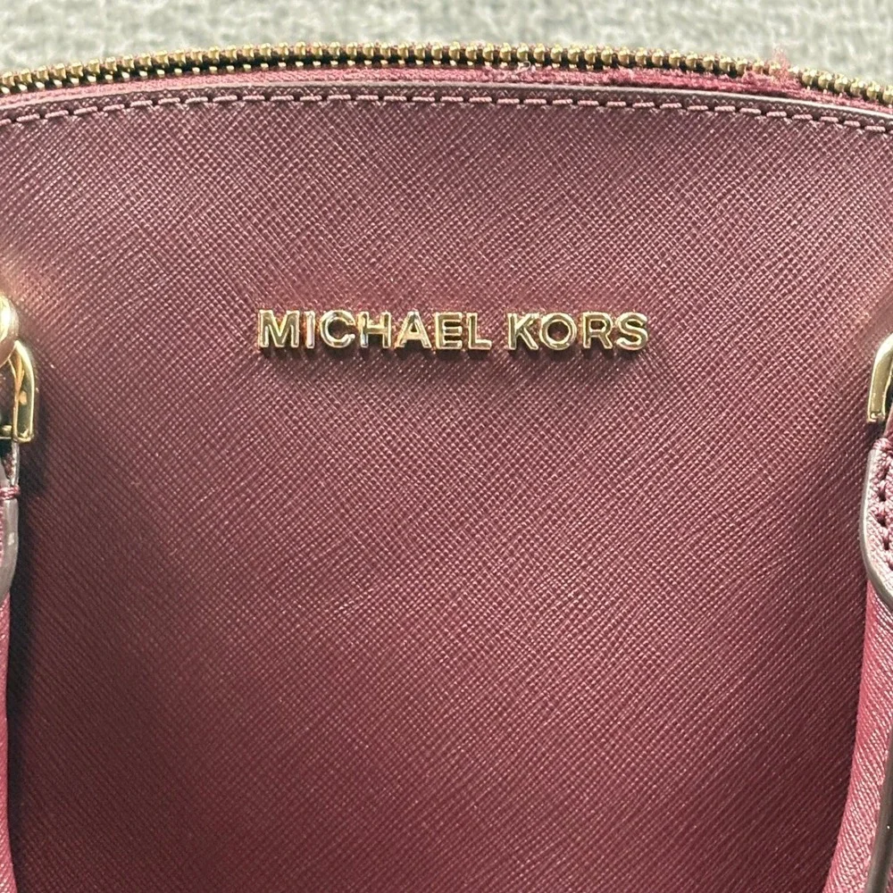 Michael Kors Burgundy Saffiano Dome Satchel Crossbody Shoulder Bag Minimalist - Picture 3 of 16